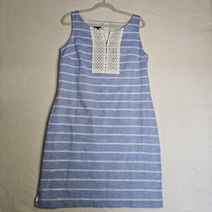 Talbots Blue and White Striped Sleeveless Dress linen blend size 12